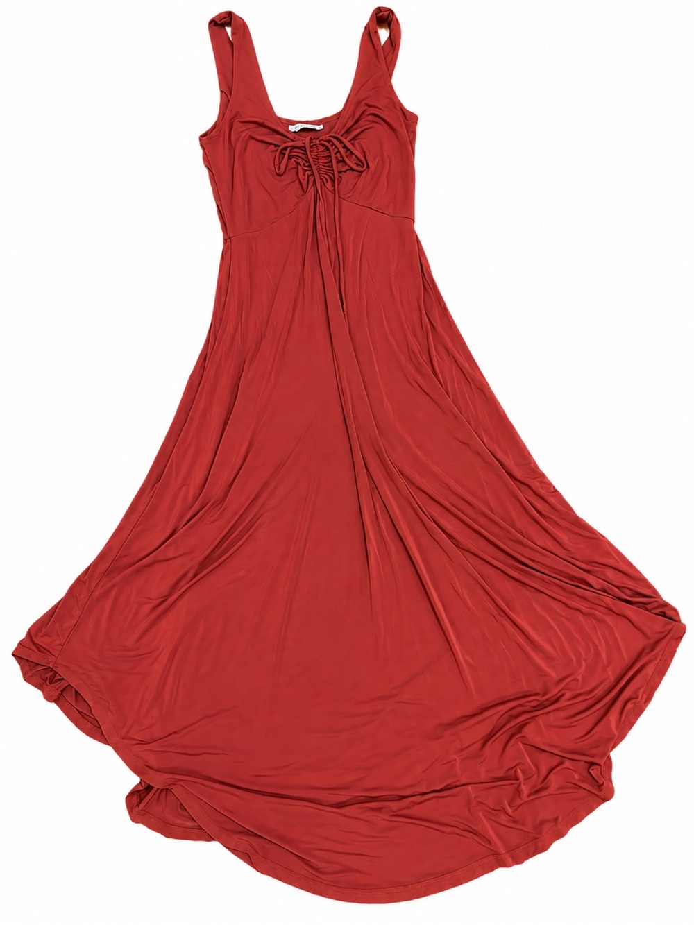 Sozy Rust Terracotta Maxi Dress Small Lace Up Back Boho Flowy